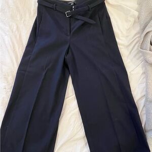 Ann Taylor Navy Wool Flannel High-Waist Wide Leg Crop Pant with Navy Belt Size 4
